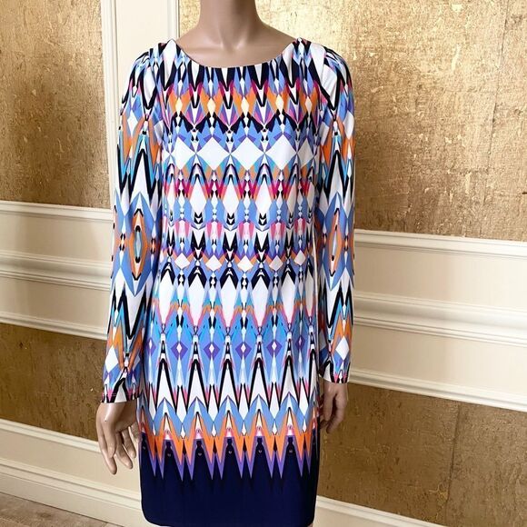 Vince Camuto colorful graphic pattern midi dress 8 - Picture 9 of 14